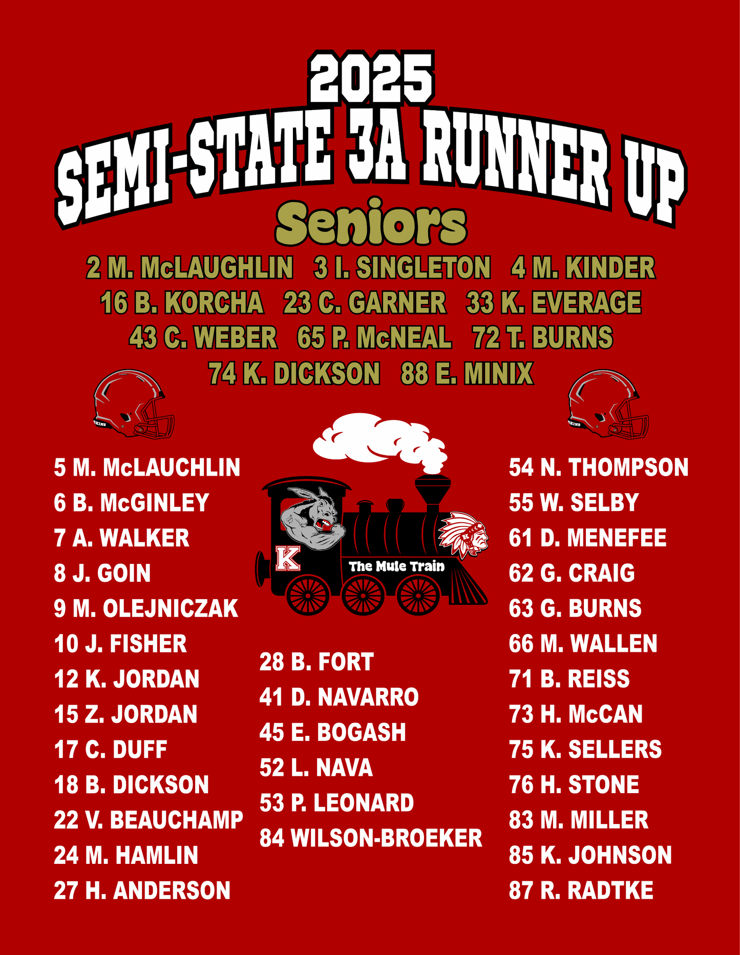 2025 Knox Football Semi-State - T-shirt, Long Sleeve, or Hoodie - Red - Optional Roster on Back Print