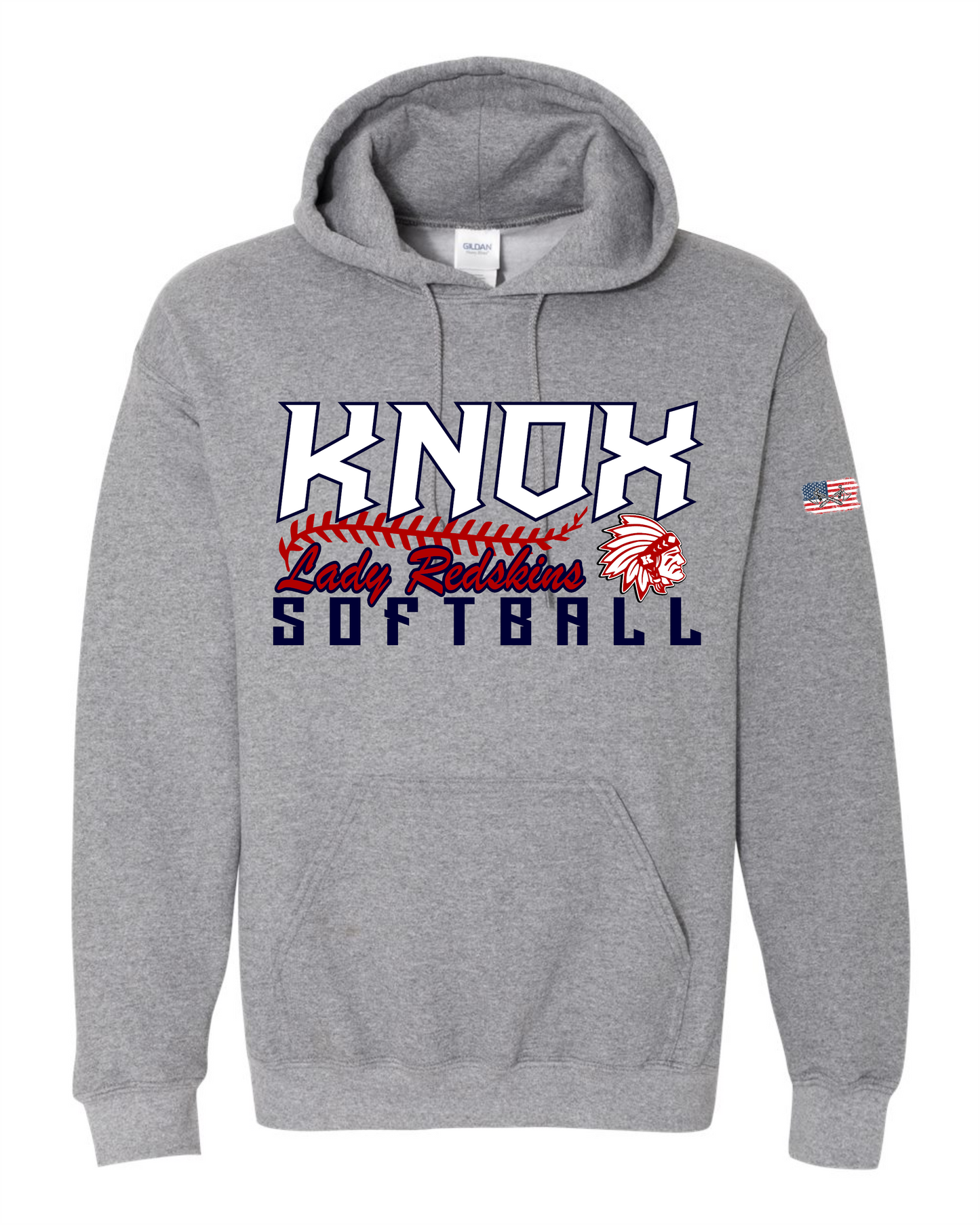 Knox Redskins Softball - T-shirt, Long Sleeve, or Hoodie - Mid Grey - Optional Back Print