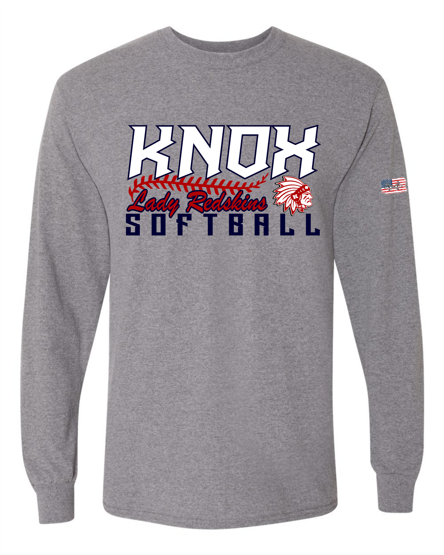 Knox Redskins Softball - T-shirt, Long Sleeve, or Hoodie - Mid Grey - Optional Back Print
