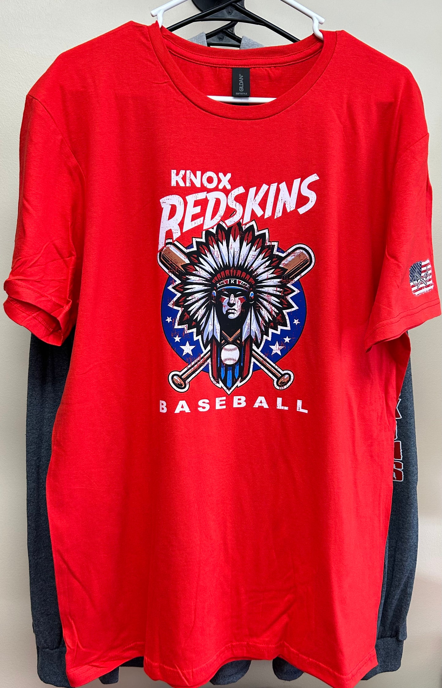 Knox Redskins Baseball T-shirt - Red or Grey - Adult and Youth Sizes - Name/Number Back