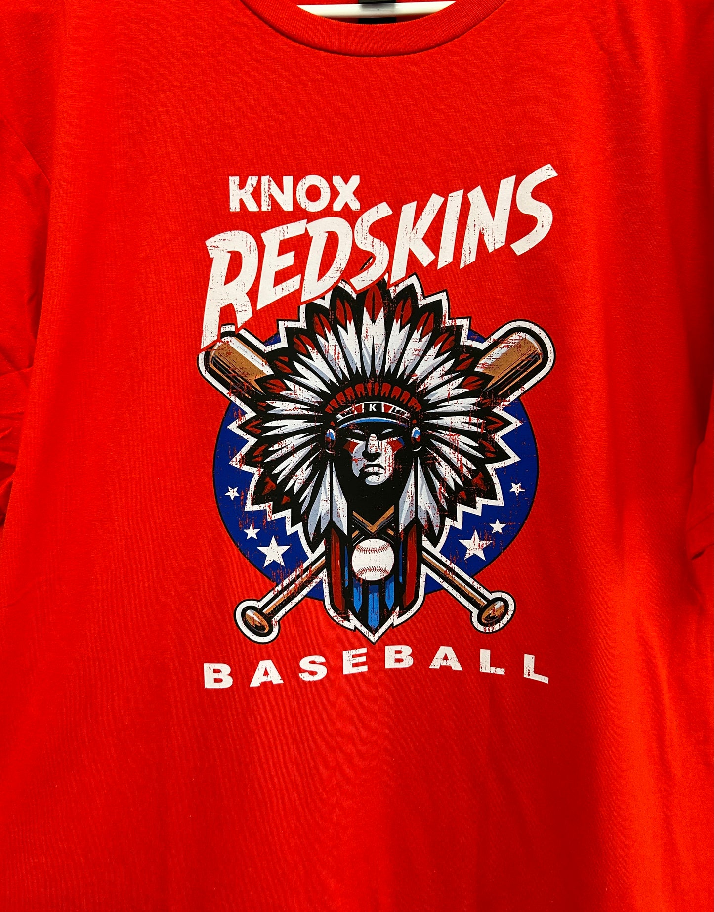 Knox Redskins Baseball T-shirt - Red or Grey - Adult and Youth Sizes - Name/Number Back