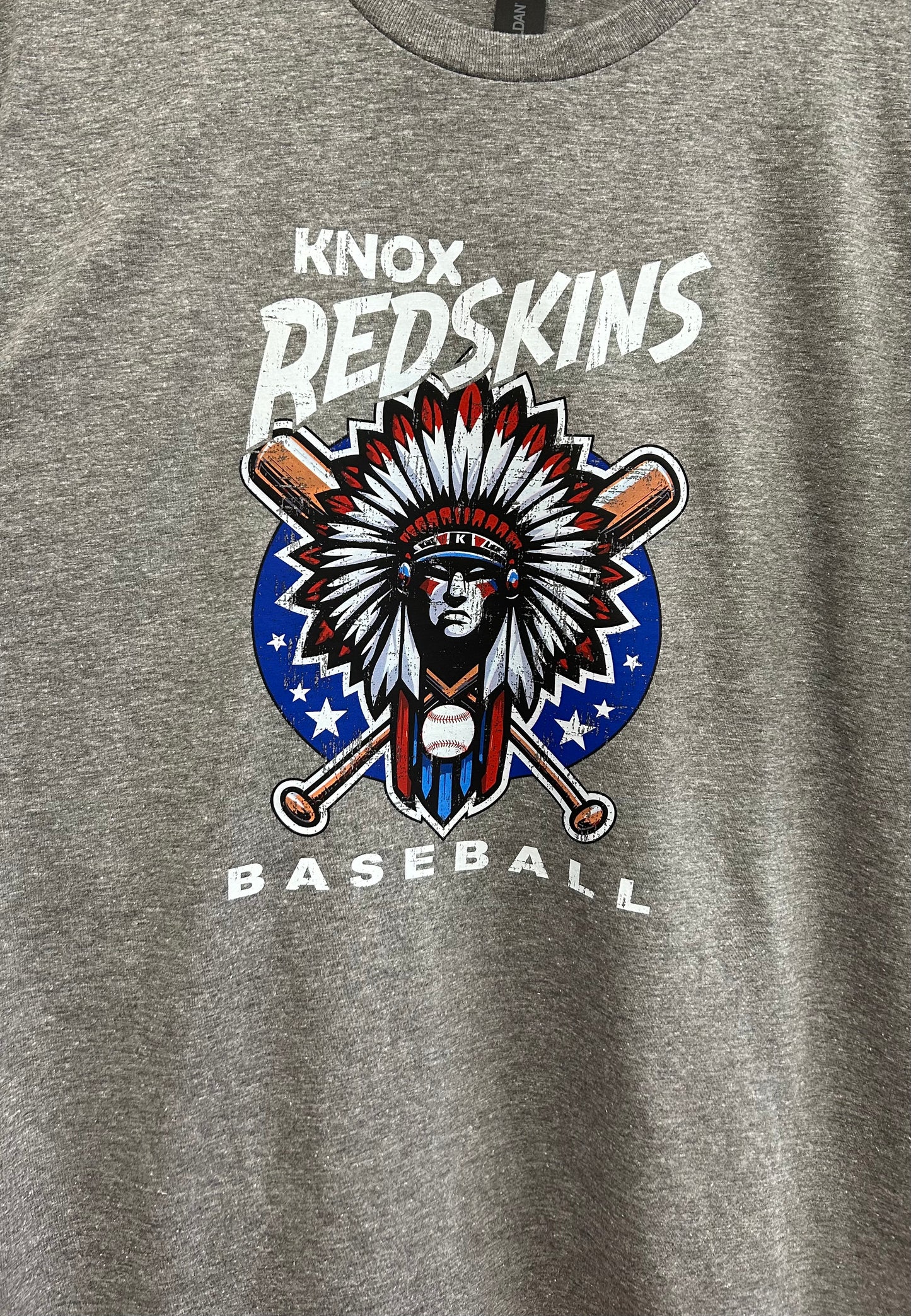 Knox Redskins Baseball T-shirt - Red or Grey - Adult and Youth Sizes - Name/Number Back