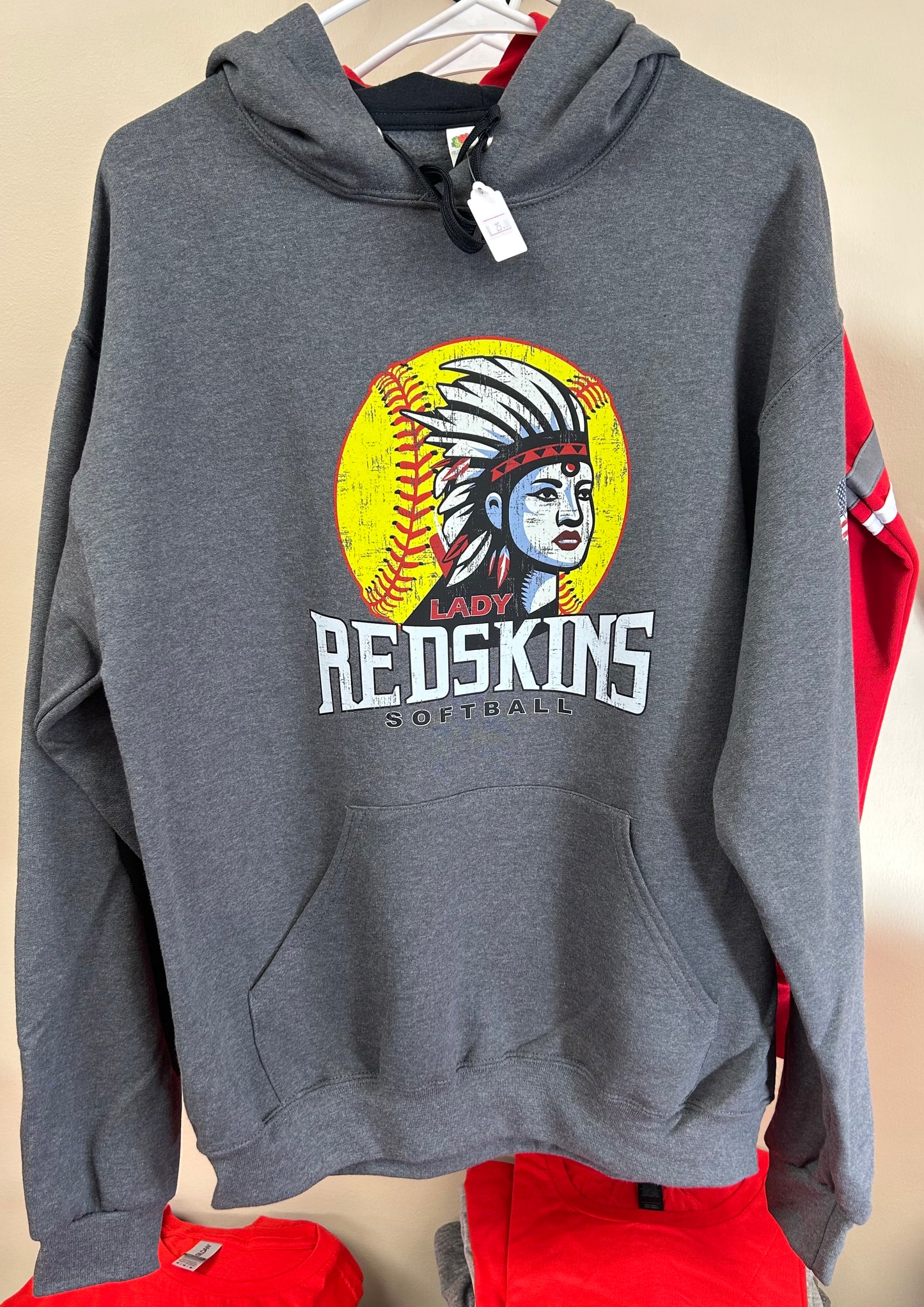 Knox Lady Redskins SOFTBALL Hoodie - Dk Grey - Adult / Youth Sizes Hooded Sweatshirt