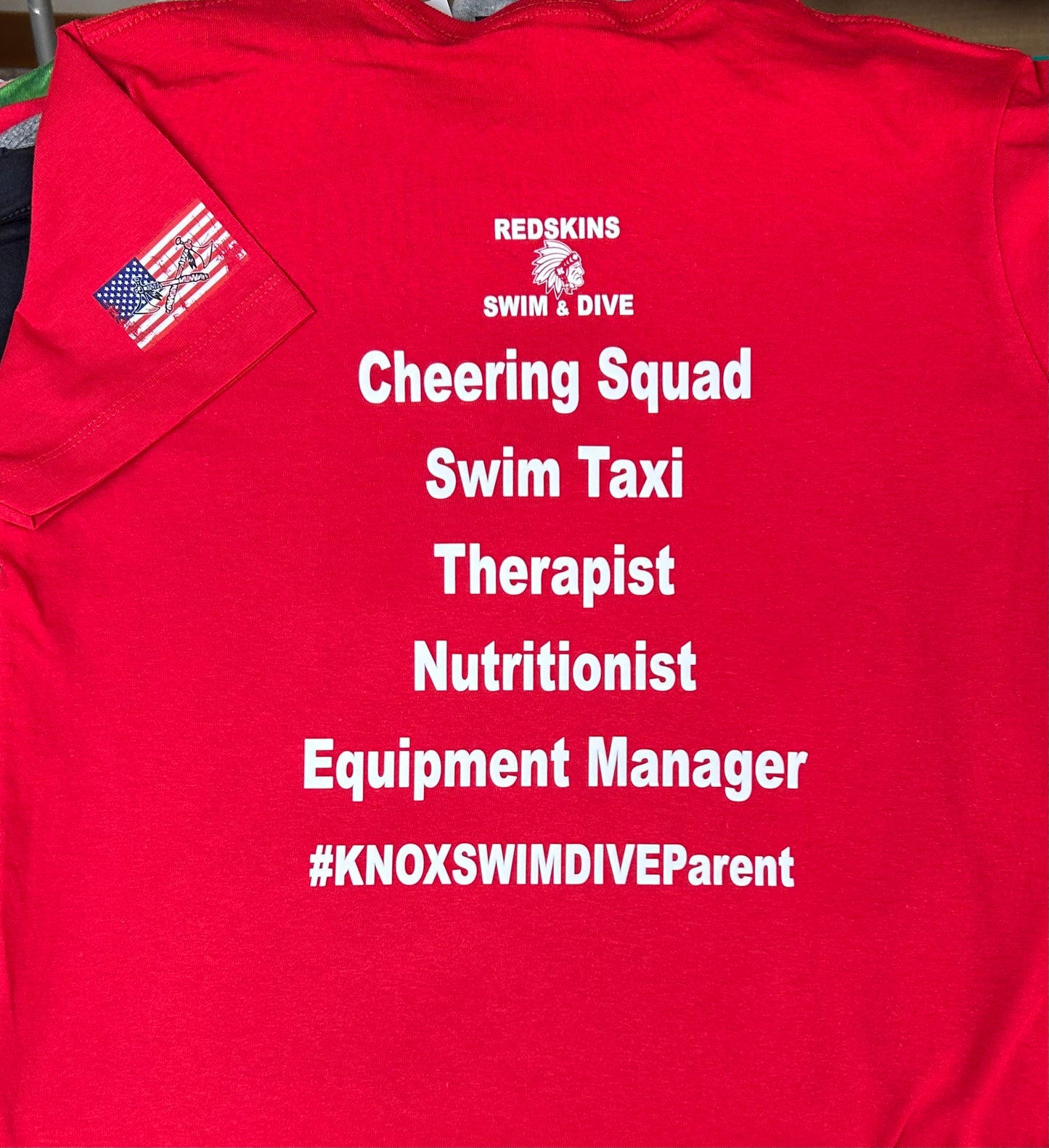 Knox Redskins Swim & Dive T-shirt - Front and Back print - Red - Adult and Youth Sizes