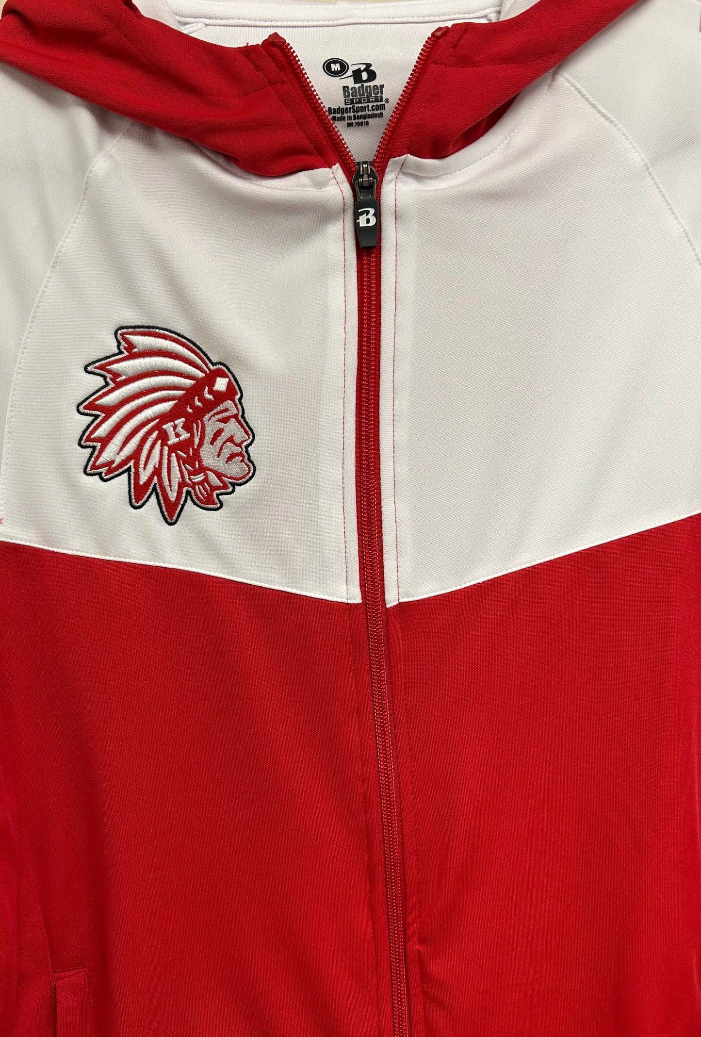 Knox Redskins Embroidered Jacket - Red / White - Full Zip Hooded - Size Medium - Badger brand