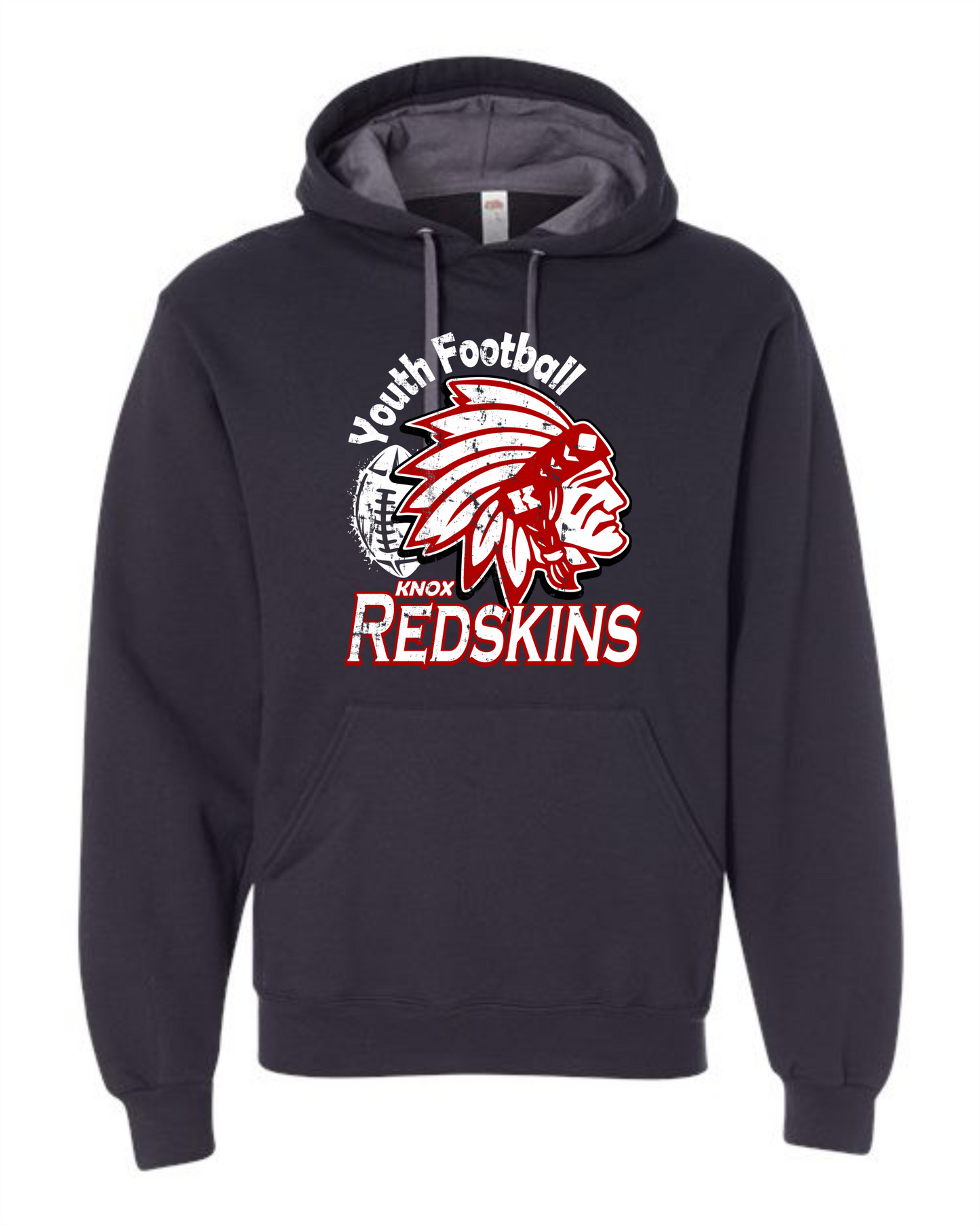 Knox Redskins Youth Football - Black Hoodie Front and Back print - Adult and Youth Sizes