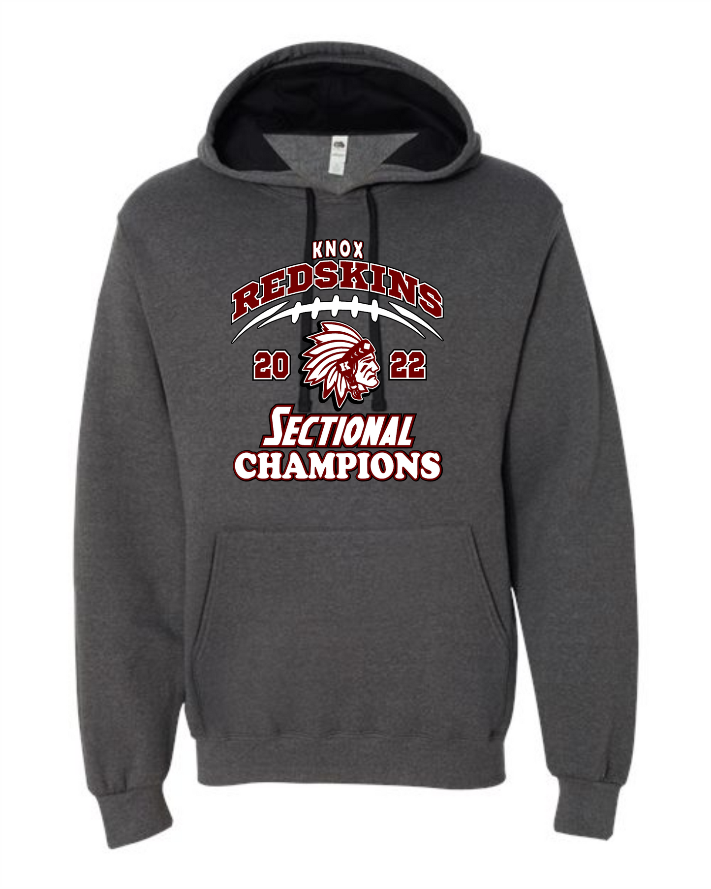 2022 Knox Redskins Football Sectional Champs - Tee, Long Sleeve, Hoodie - Dark Grey