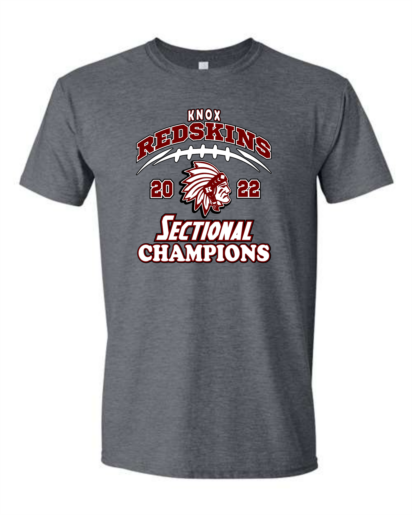 2022 Knox Redskins Football Sectional Champs - Tee, Long Sleeve, Hoodie - Dark Grey
