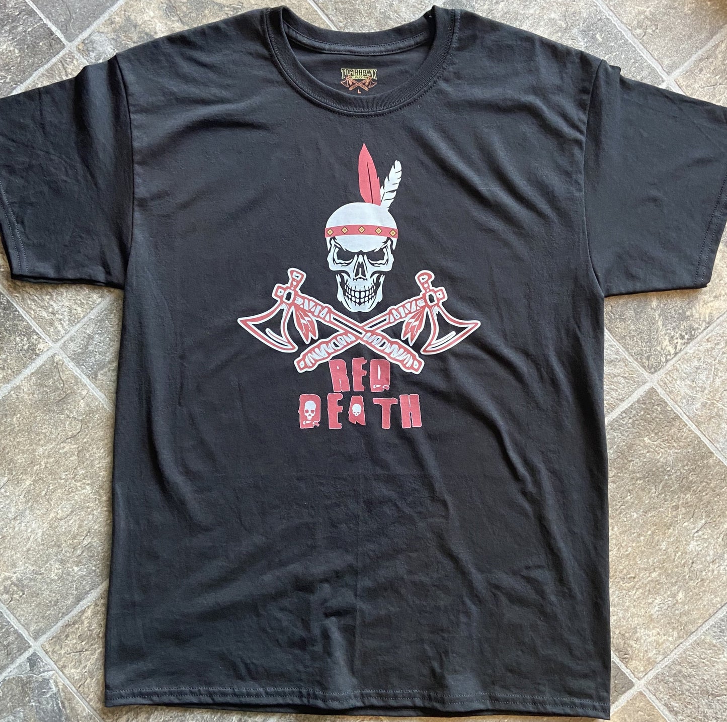 Redskins Football RED DEATH Defense T-Shirt - Black - Skull Tomahawks