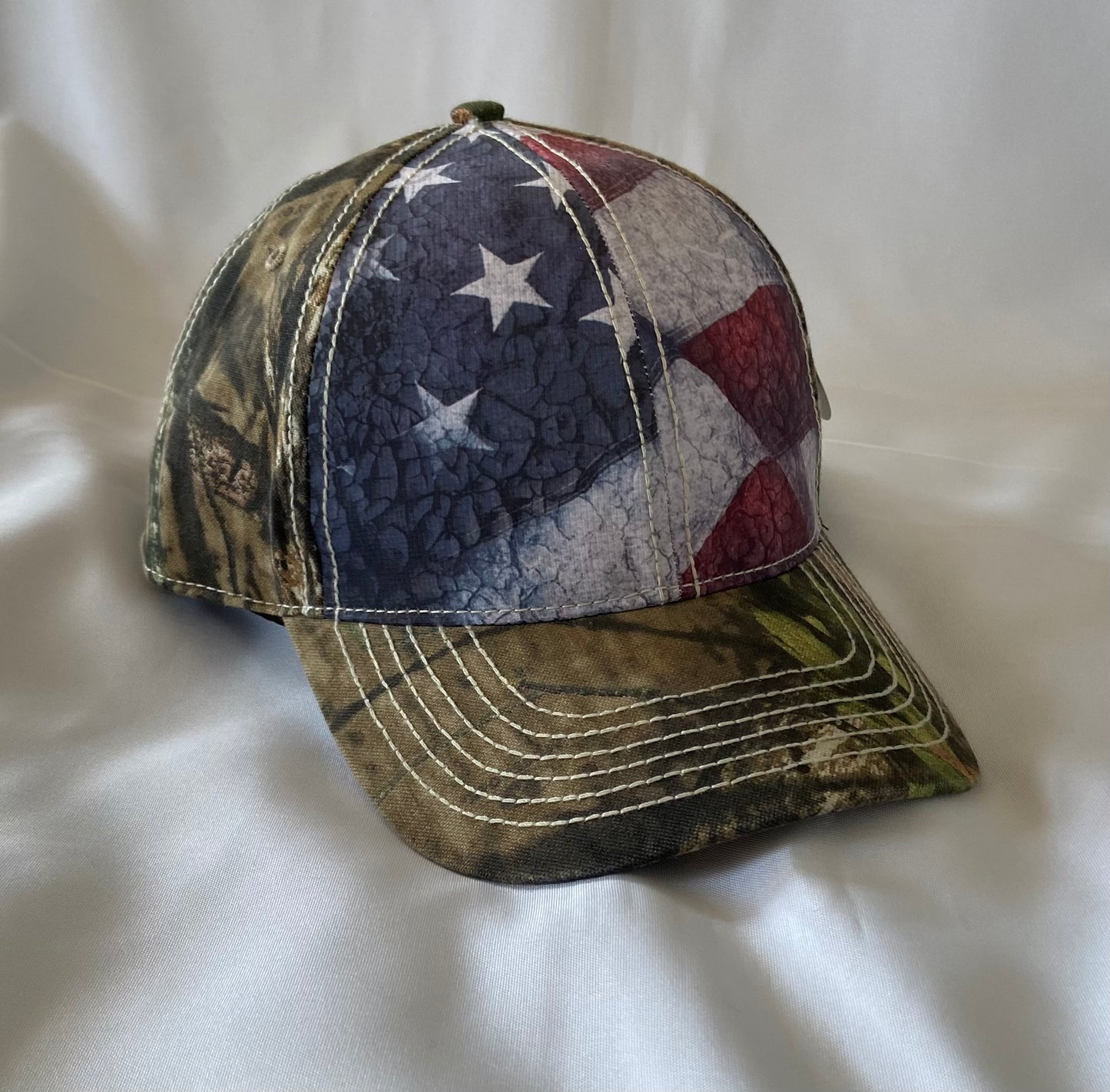 Knox Redskins Embroidered American Flag and Camo Mossy Oak Hat - Adjustable