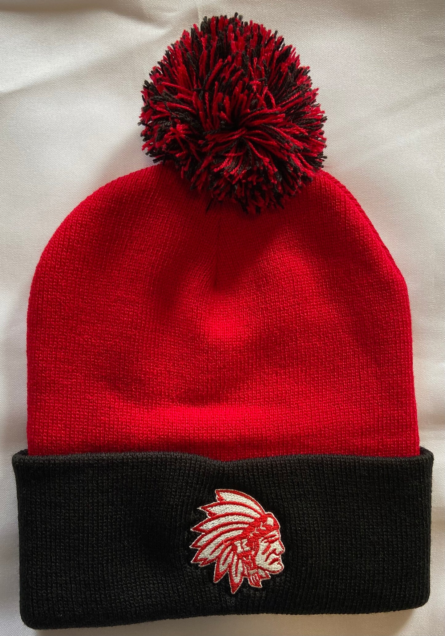 Knox Redskins Embroidered Logo Beanies Winter Pom Pom Hats - 3 styles Red Black Grey