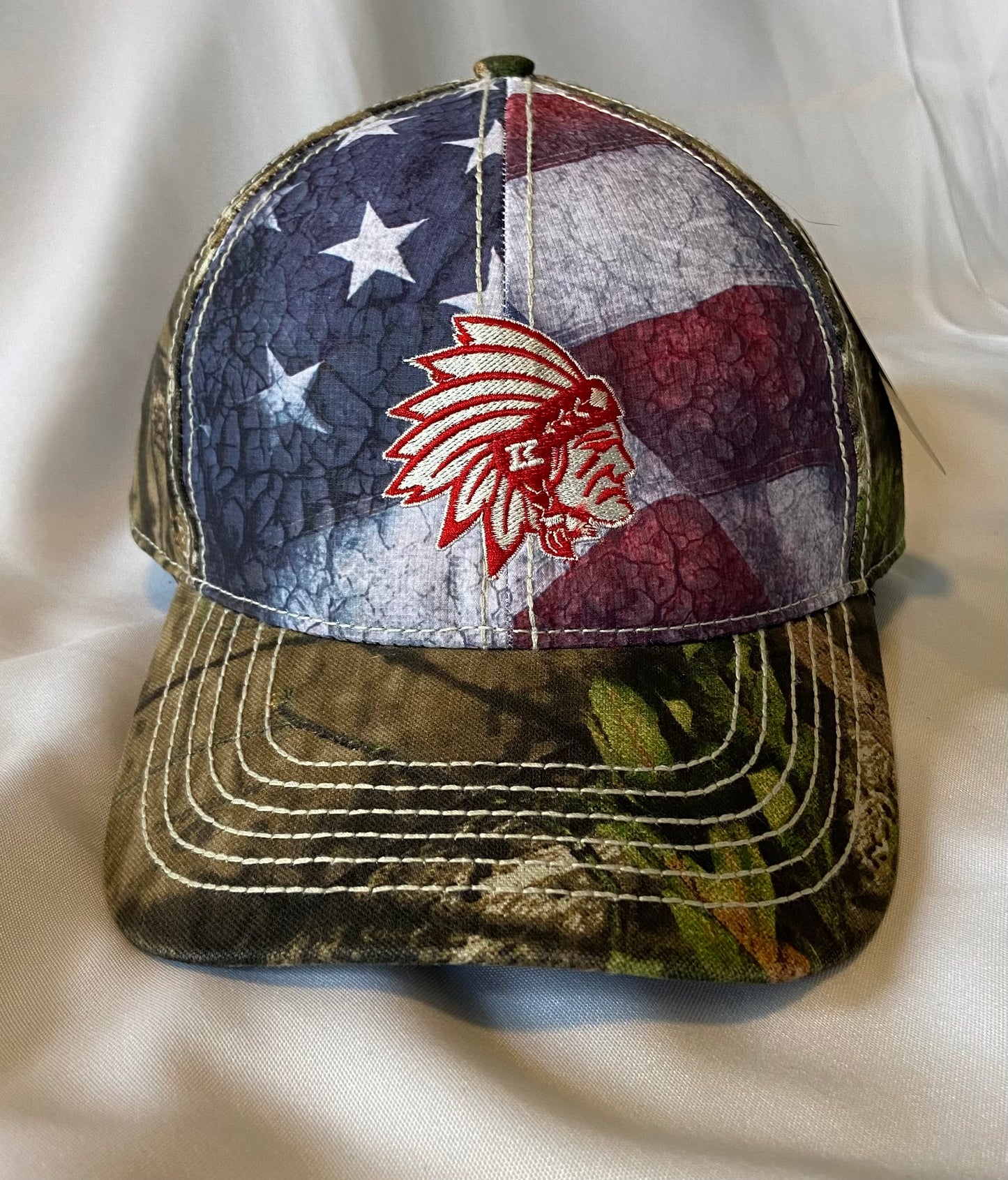 Knox Redskins Embroidered American Flag and Camo Mossy Oak Hat - Adjustable