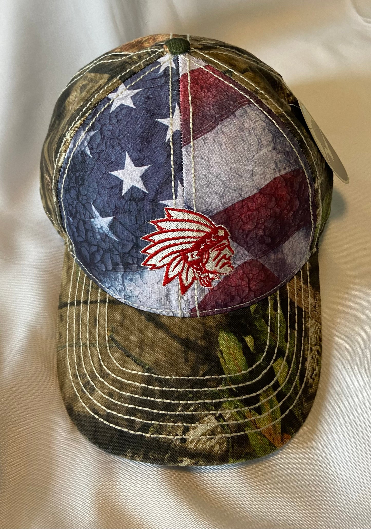 Knox Redskins Embroidered American Flag and Camo Mossy Oak Hat - Adjustable