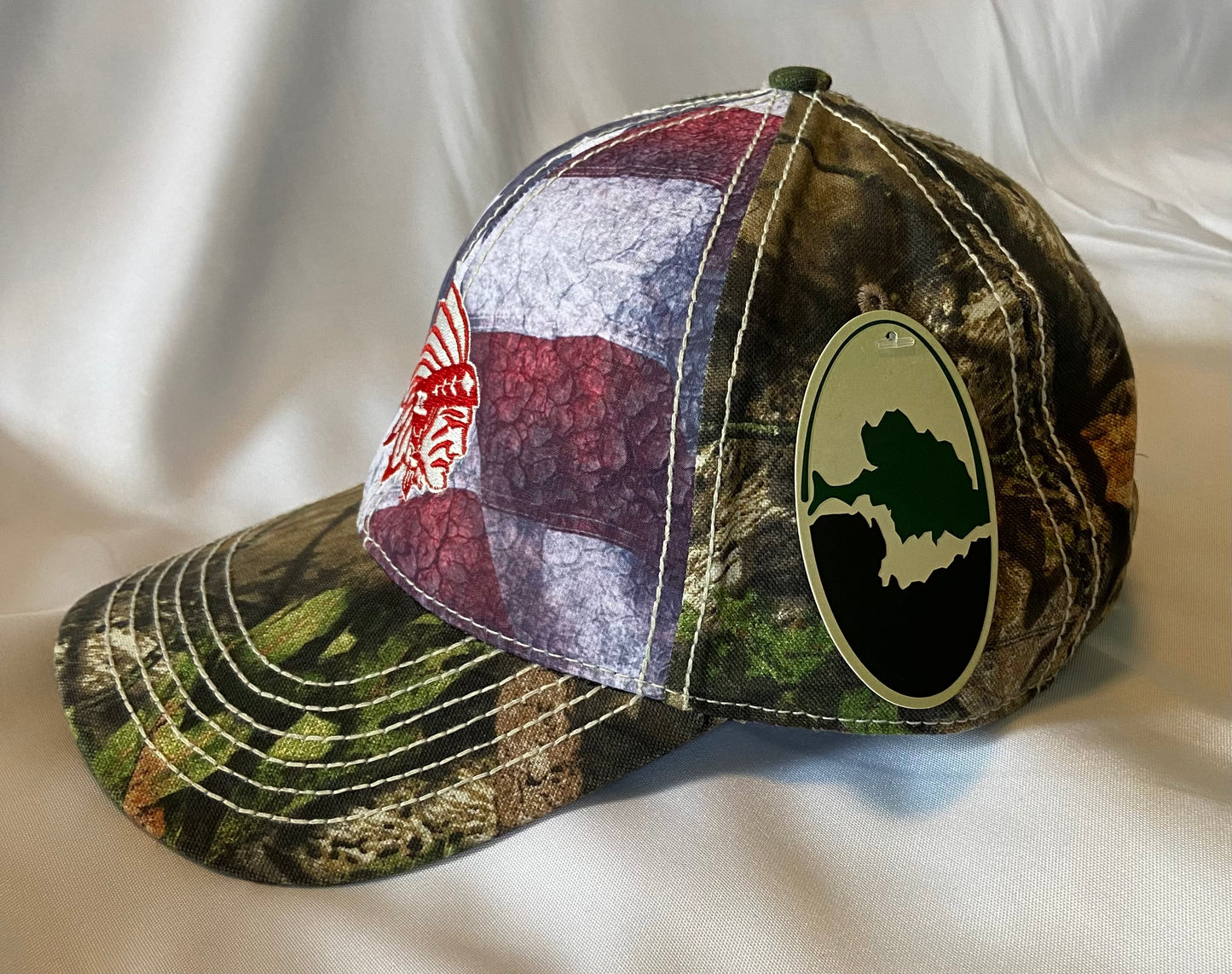 Knox Redskins Embroidered American Flag and Camo Mossy Oak Hat - Adjustable