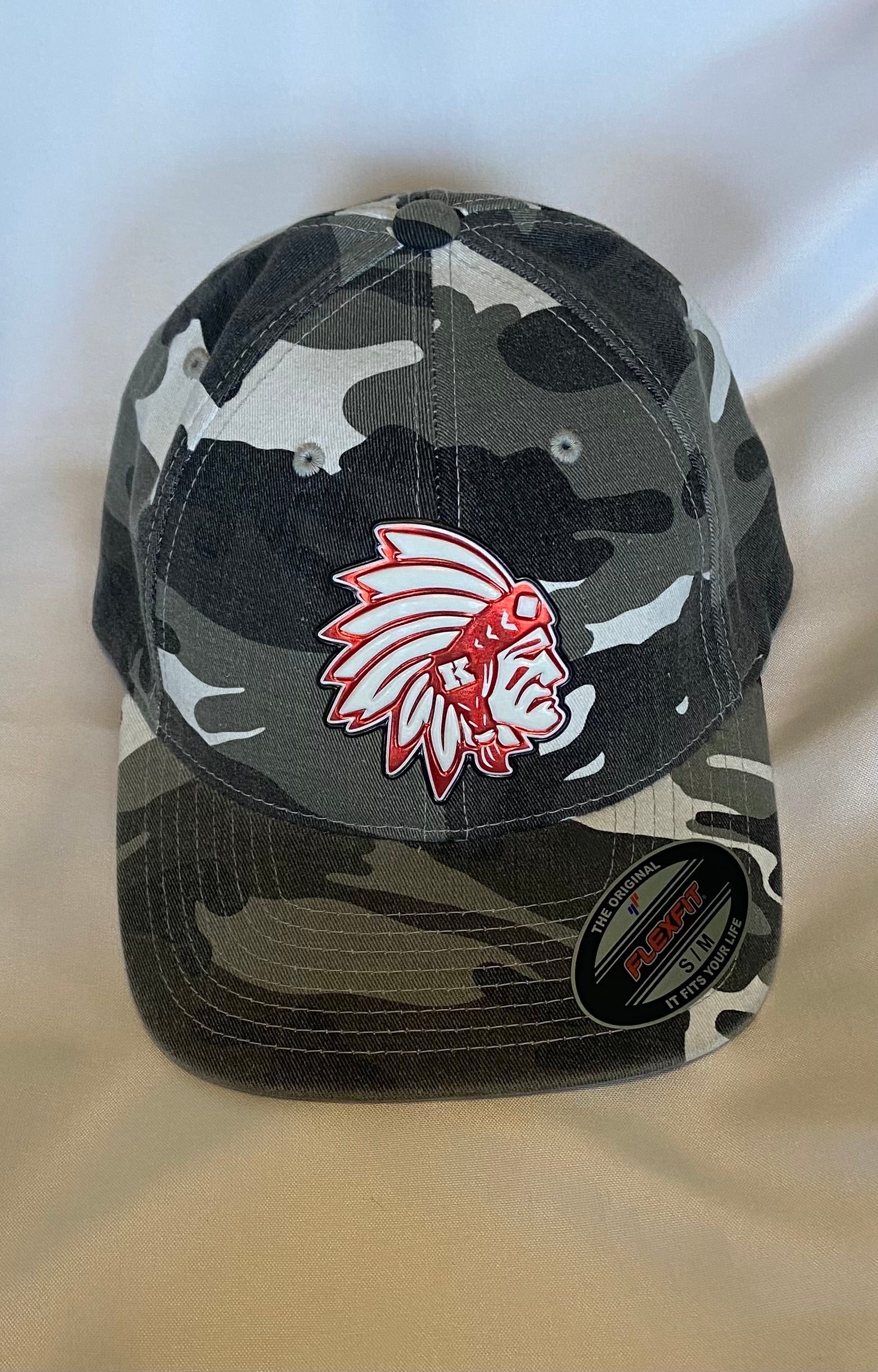 Knox Redskins 3D FlexFit Camo Hat Fitted S M Grey Camouflage Cap Tomahawk Custom