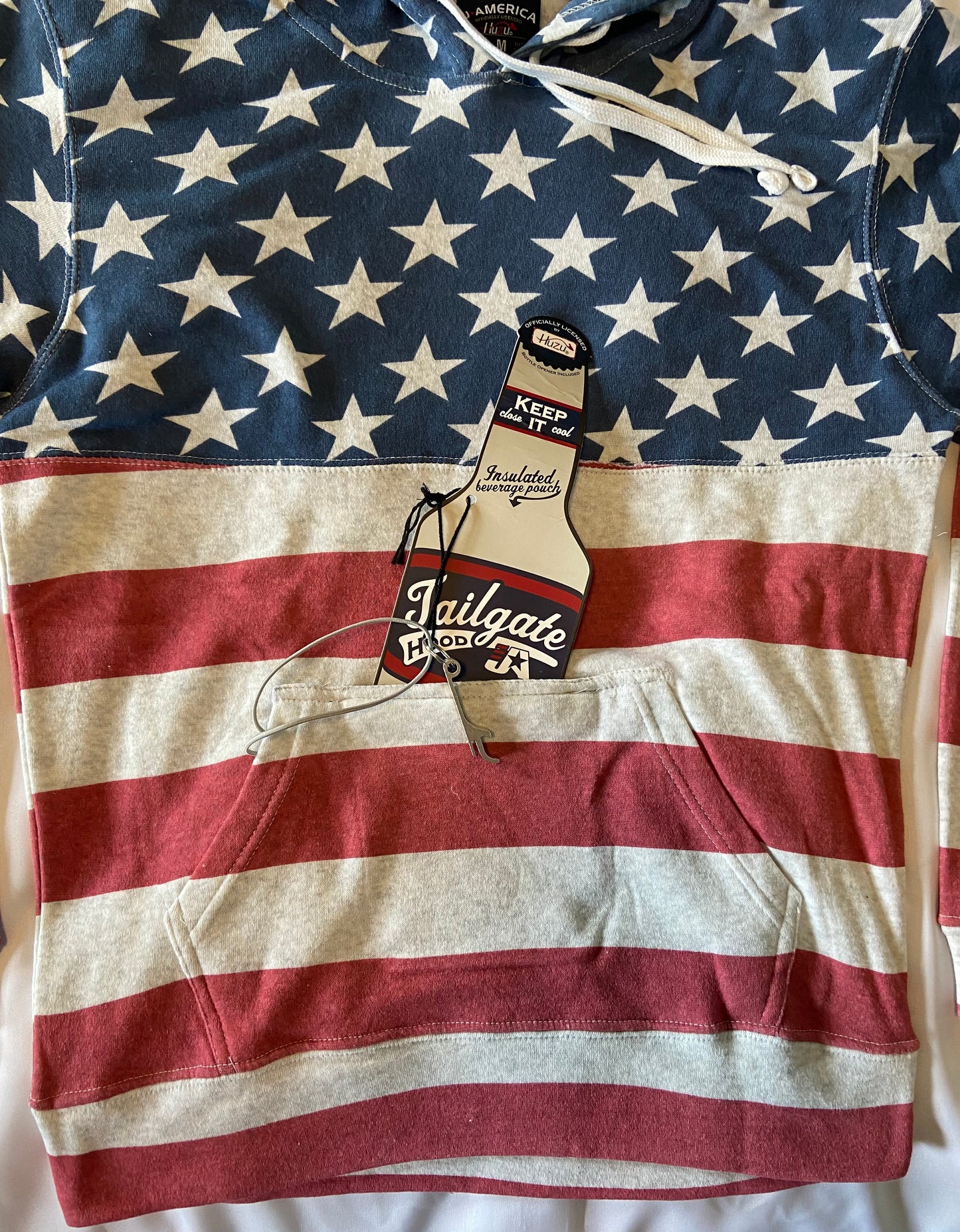 Stars & Stripes TAILGATE Hoodie with Insulated Beverage Pocket and Bottle Opener