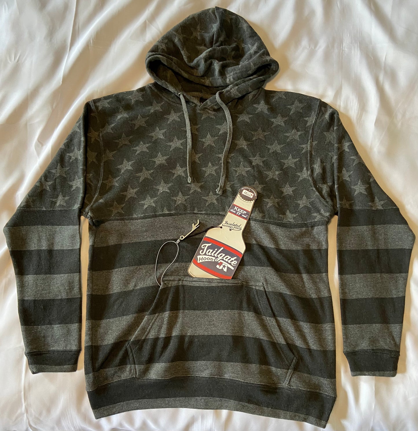 Black Stars & Stripes TAILGATE Hoodie with Insulated Beverage Pocket and Bottle Opener
