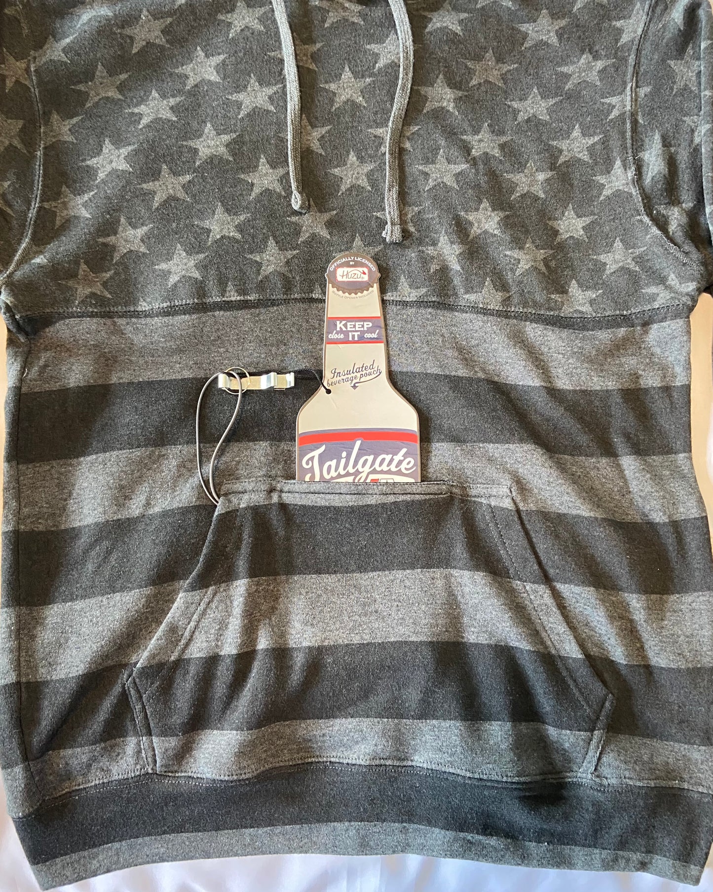 Black Stars & Stripes TAILGATE Hoodie with Insulated Beverage Pocket and Bottle Opener