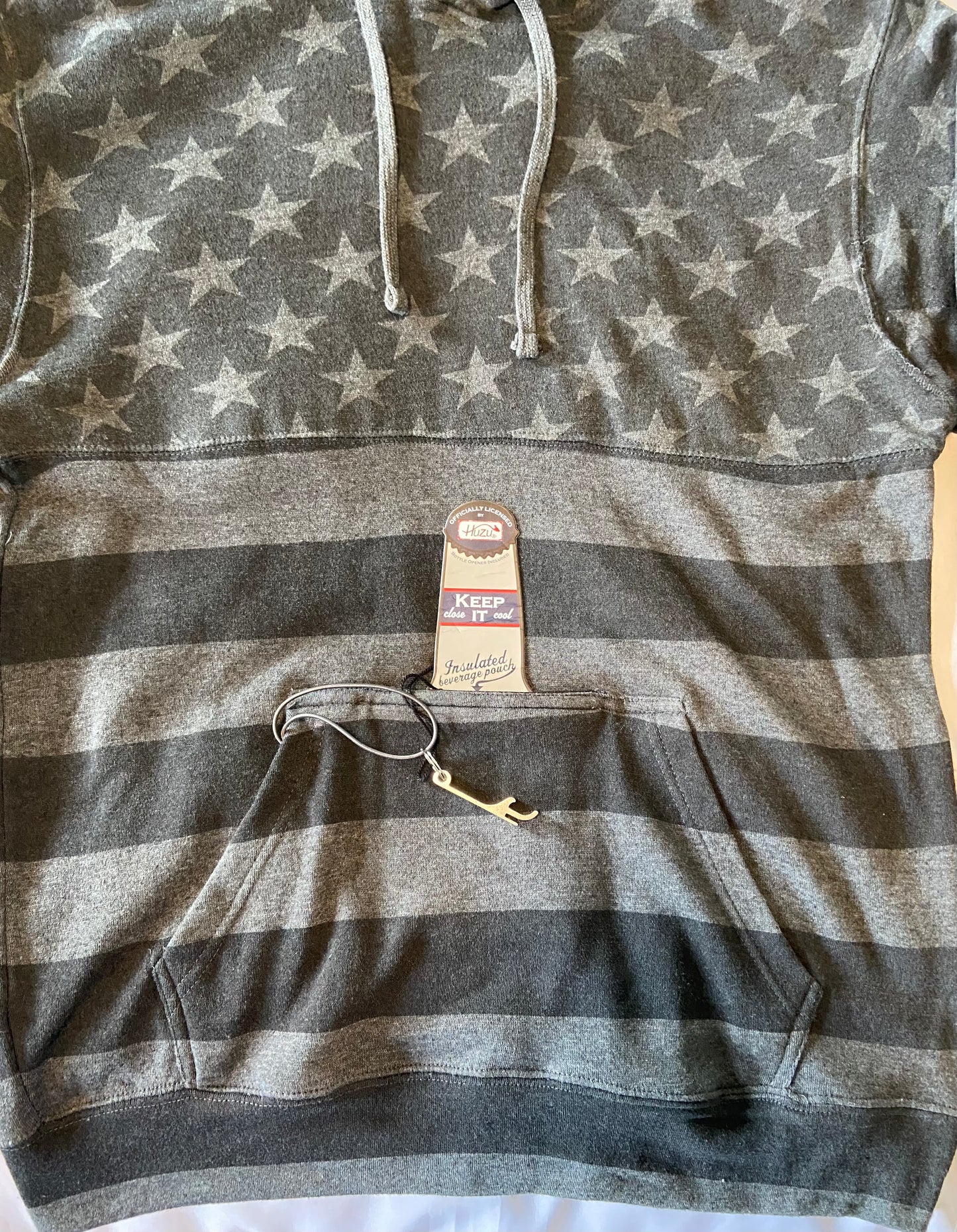 Black Stars & Stripes TAILGATE Hoodie with Insulated Beverage Pocket and Bottle Opener