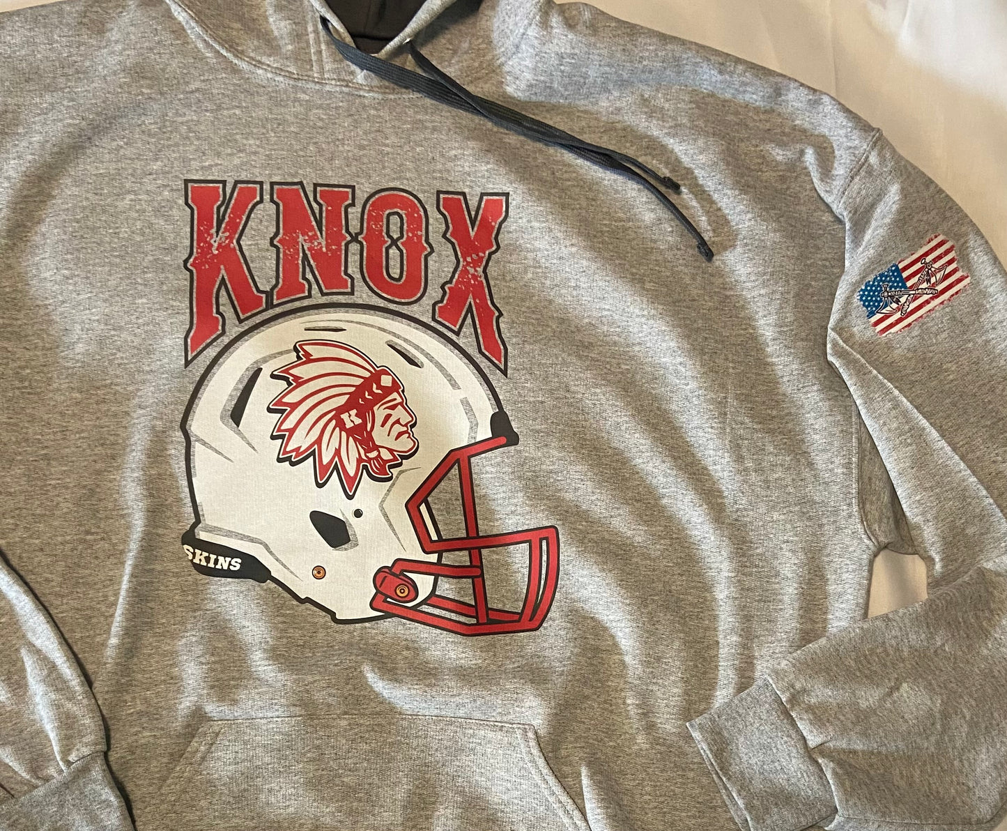 Knox Redskins FOOTBALL HELMET Hoodie - Grey - Adult and Youth Sizes