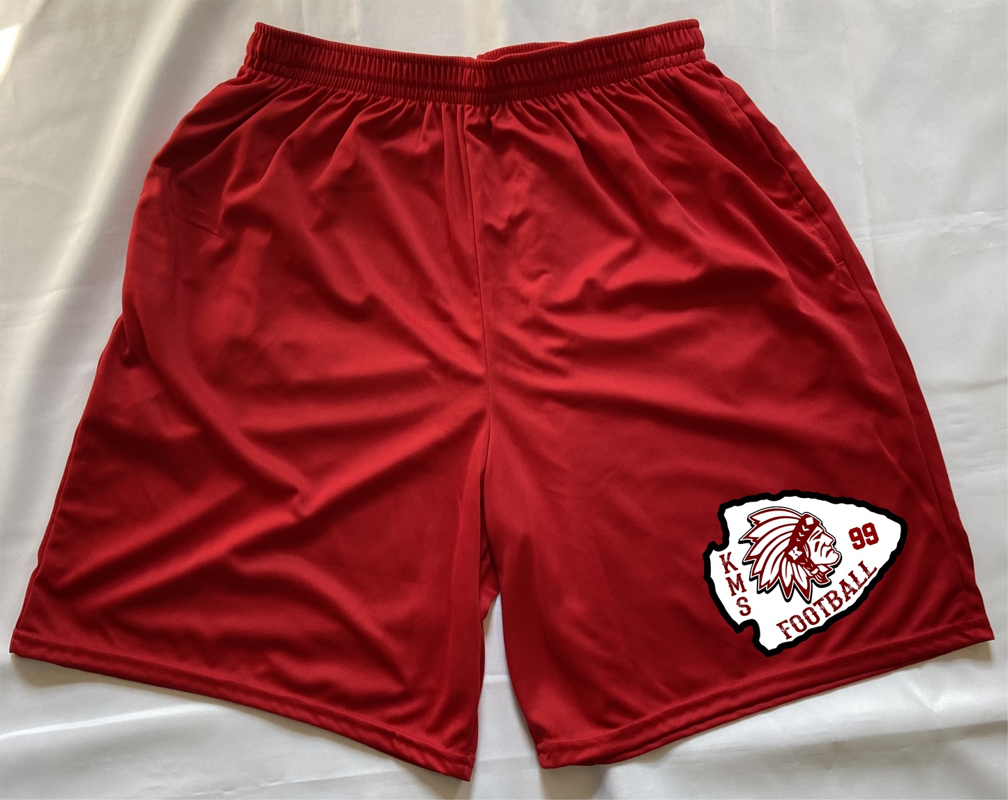 KMS Redskins FOOTBALL Team Shorts with Pockets - Red - Adult and Youth Sizes
