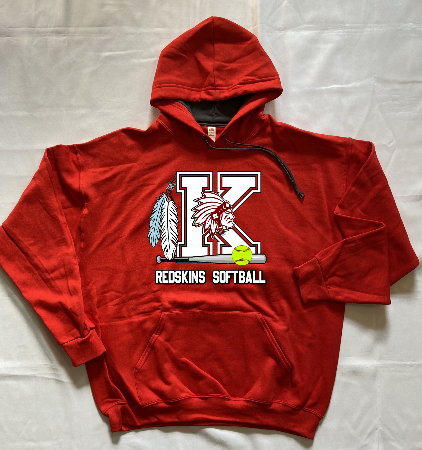 Knox Redskins SOFTBALL Hoodie - Red - Adult and Youth Sizes Hooded Sweatshirt
