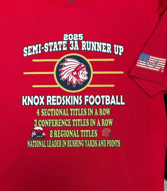 2025 Knox Football Semi-State - T-shirt, Long Sleeve, or Hoodie - Red - Optional Roster on Back Print