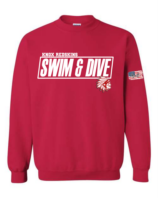 2024-25 Knox Redskins Swim and Dive Crewneck - Red - Adult and Youth Sizes