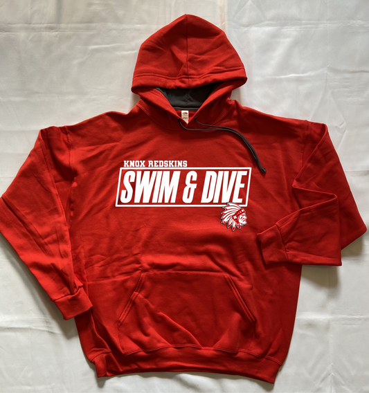 2024-25 Knox Redskins Swim and Dive Hoodie - Red- Adult and Youth Sizes