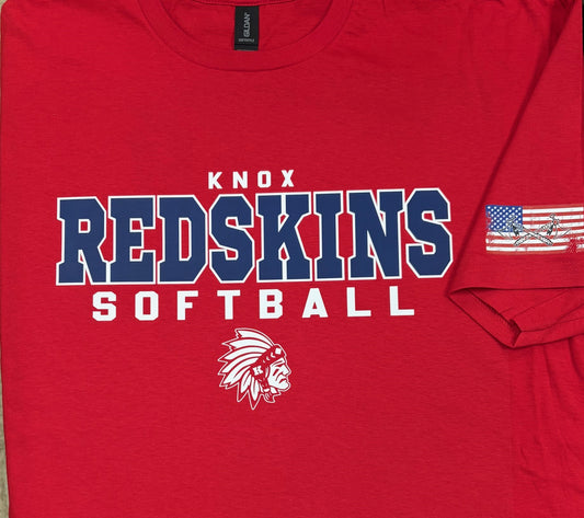 Knox Redskins Softball - T-shirt, Long Sleeve, or Hoodie - Red - Optional Name on Back Print