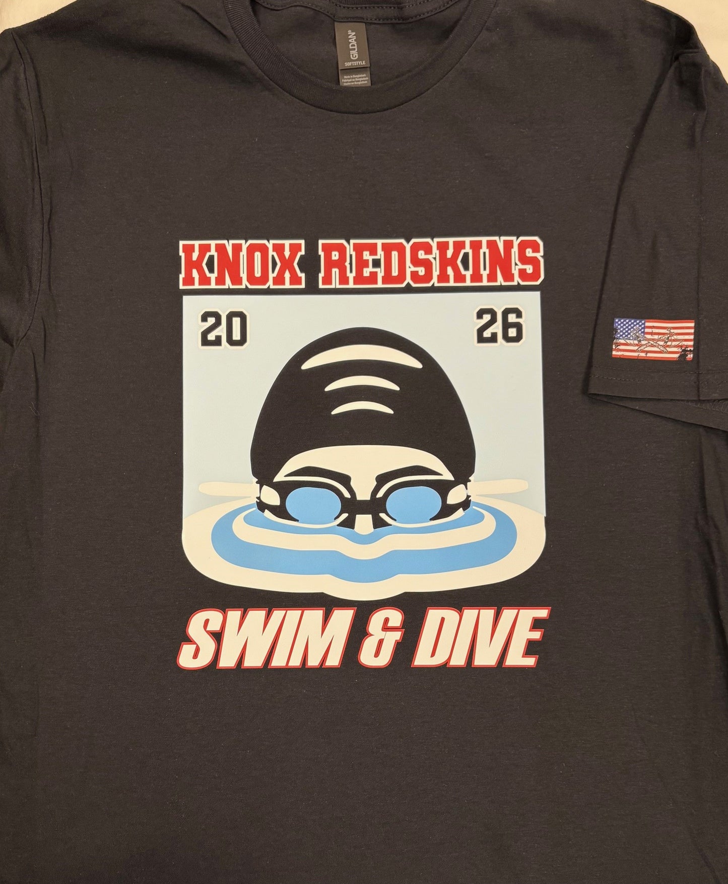 2026 Knox Redskins Swim & Dive - T-shirt, Long Sleeve, or Hoodie - Black - Optional Name on Back Print