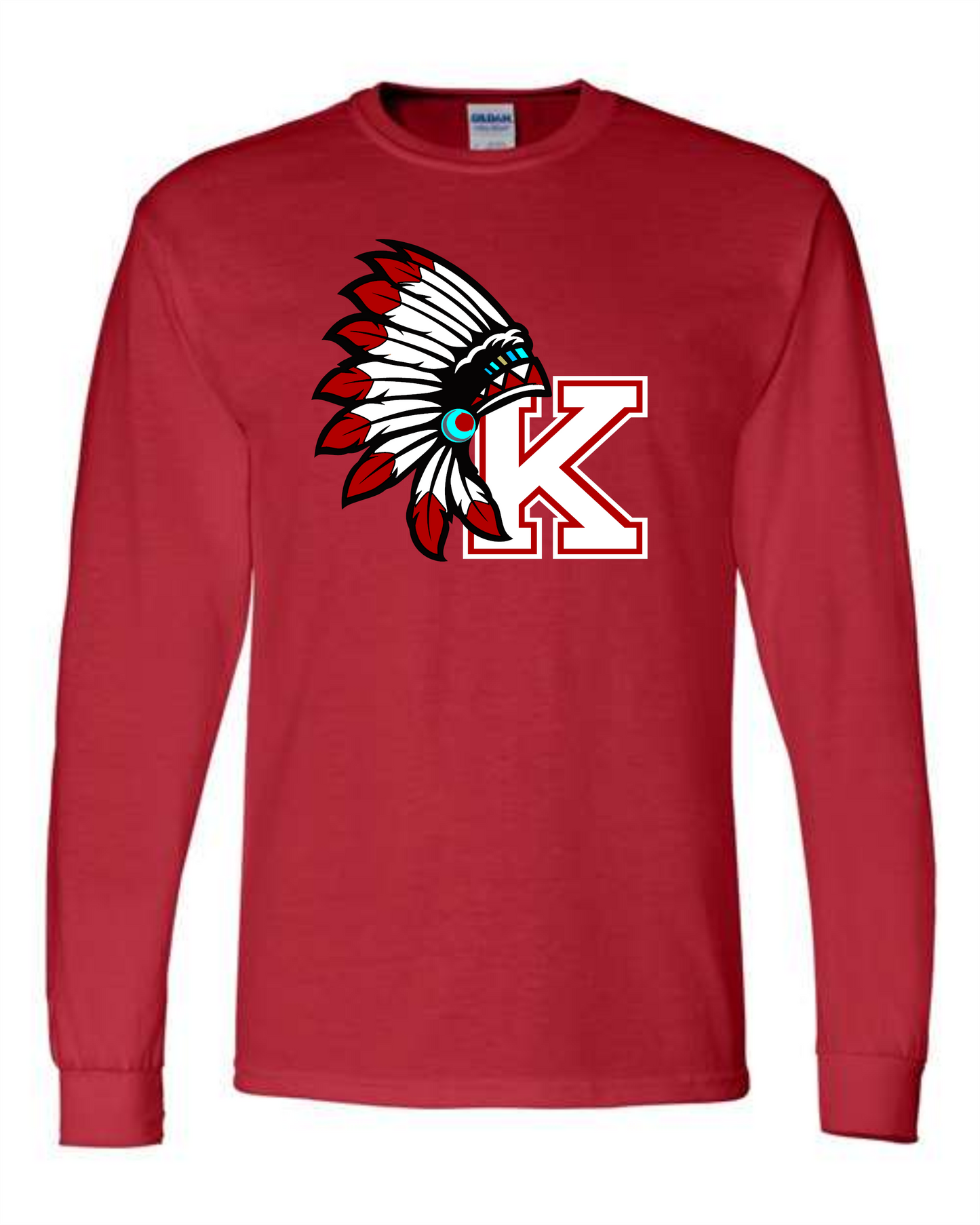 Knox Redskins Headdress K design - T-Shirt, Long Sleeve, or Hoodie - Red