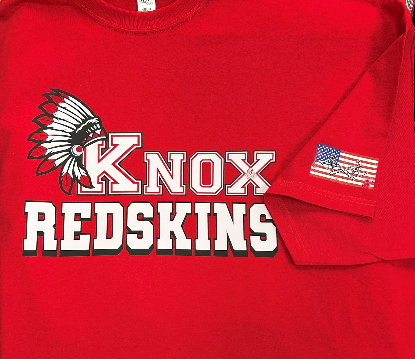 Knox Redskins Headdress design - T-Shirt, Long Sleeve, or Hoodie - Red