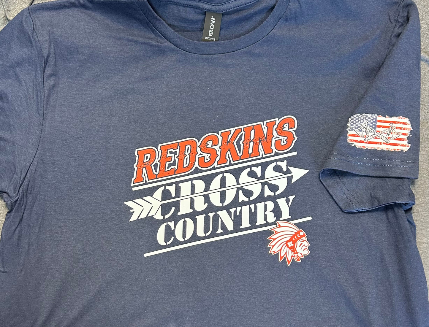 Knox Redskins CROSS COUNTRY Navy Blue T-shirt - Red Army back- Adult and Youth Sizes