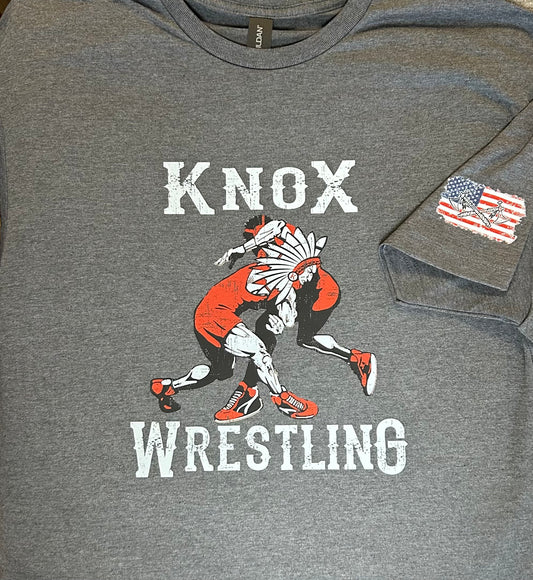 Knox Redskins Wrestling T-shirt - Dark Grey - Adult and Youth Sizes