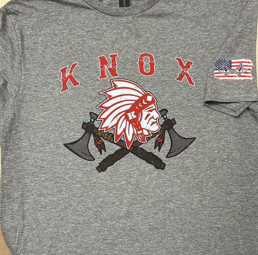 FUNDRAISER Knox Redskins Tomahawk T-shirt - Grey - Adult and Youth Sizes