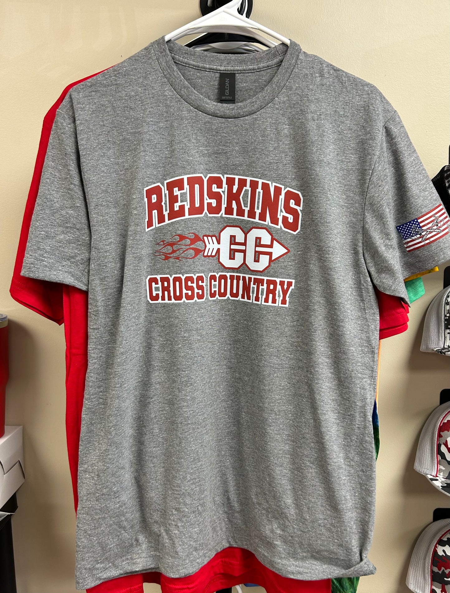 Knox Redskins CROSS COUNTRY Grey T-shirt - Red Army back- Adult and Youth Sizes