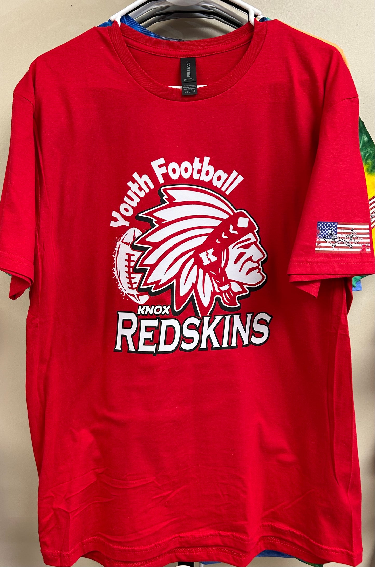 Knox Redskins Youth Football - Red T-shirt Front and Back print - Adult and Youth Sizes