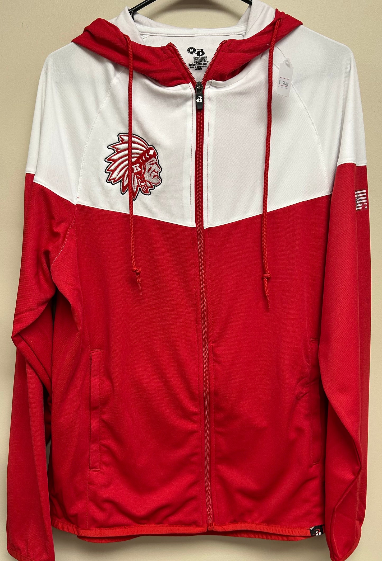 Knox Redskins Embroidered Jacket - Red / White - Full Zip Hooded - Size Medium - Badger brand