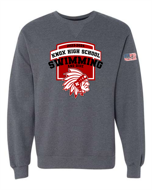 2023-24 Knox Redskins Swimming and Dive Crewneck - Dark Grey - Adult and Youth Sizes