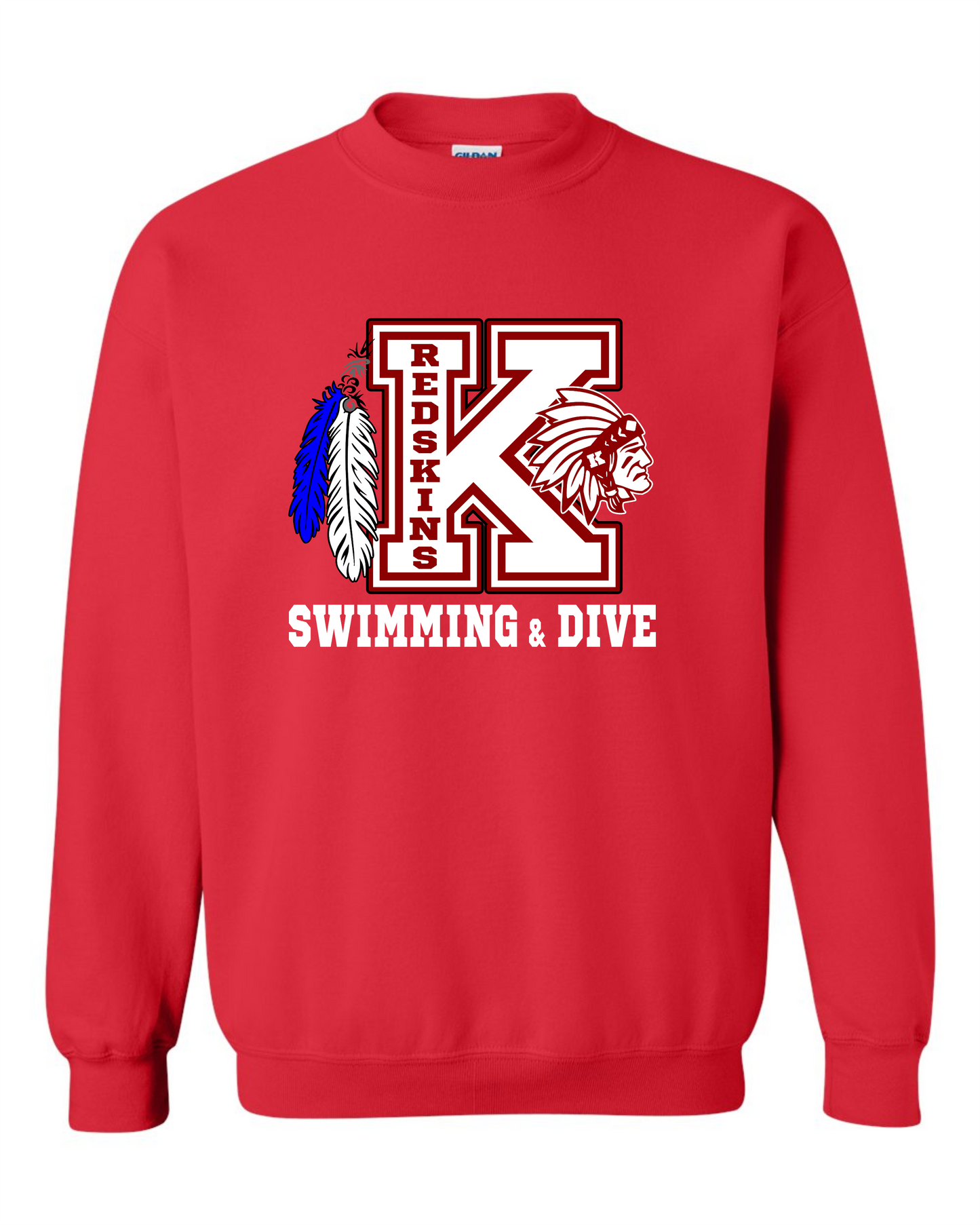 Knox Redskins Swim & Dive Crewneck Sweatshirt - Red - Adult and Youth Sizes