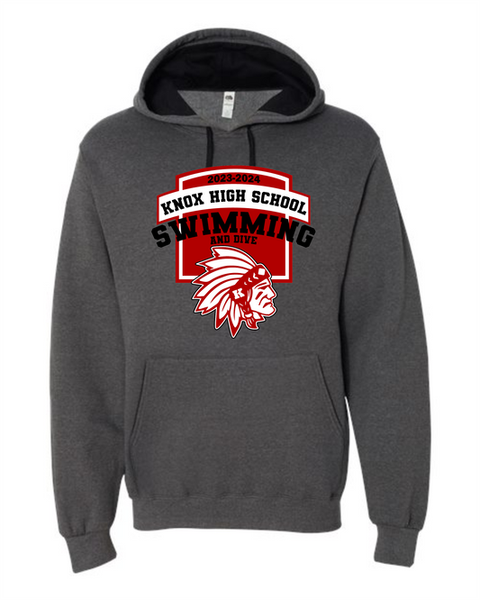 2023-24 Knox Redskins Swimming and Dive Hoodie - Dark Grey - Adult and Youth Sizes