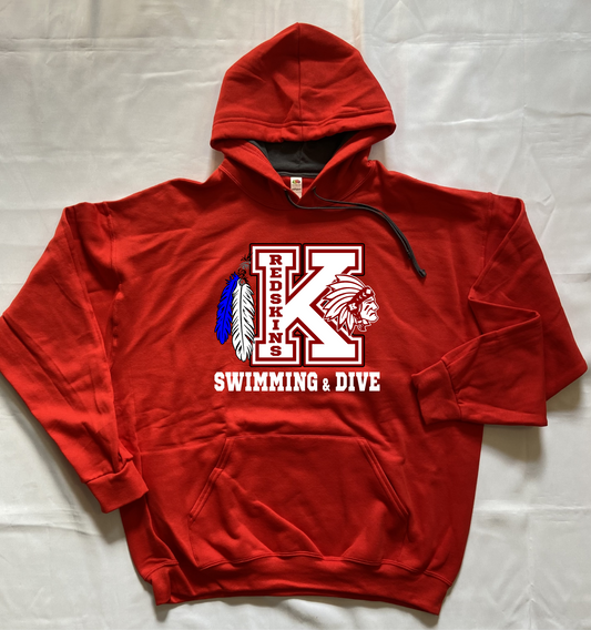 FUNDRAISER Knox Redskins Swimming & Dive Hoodie - Red - Adult and Youth Sizes