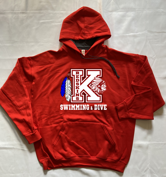 Knox Redskins Swimming & Dive Hoodie - Red - Adult and Youth Sizes