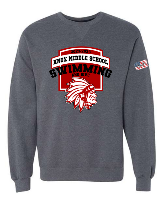 '23-24 Knox Redskins KMS Swimming and Dive Crewneck - Dark Grey - Adult and Youth Sizes