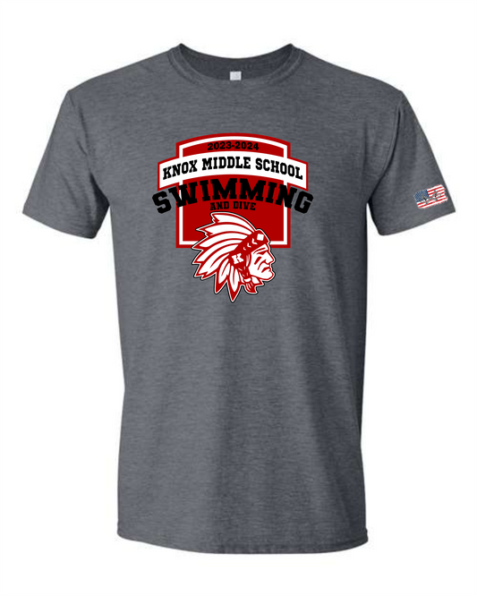 '23-24 Knox Redskins KMS Swimming and Dive T-shirt - Dark Grey - Adult and Youth Sizes