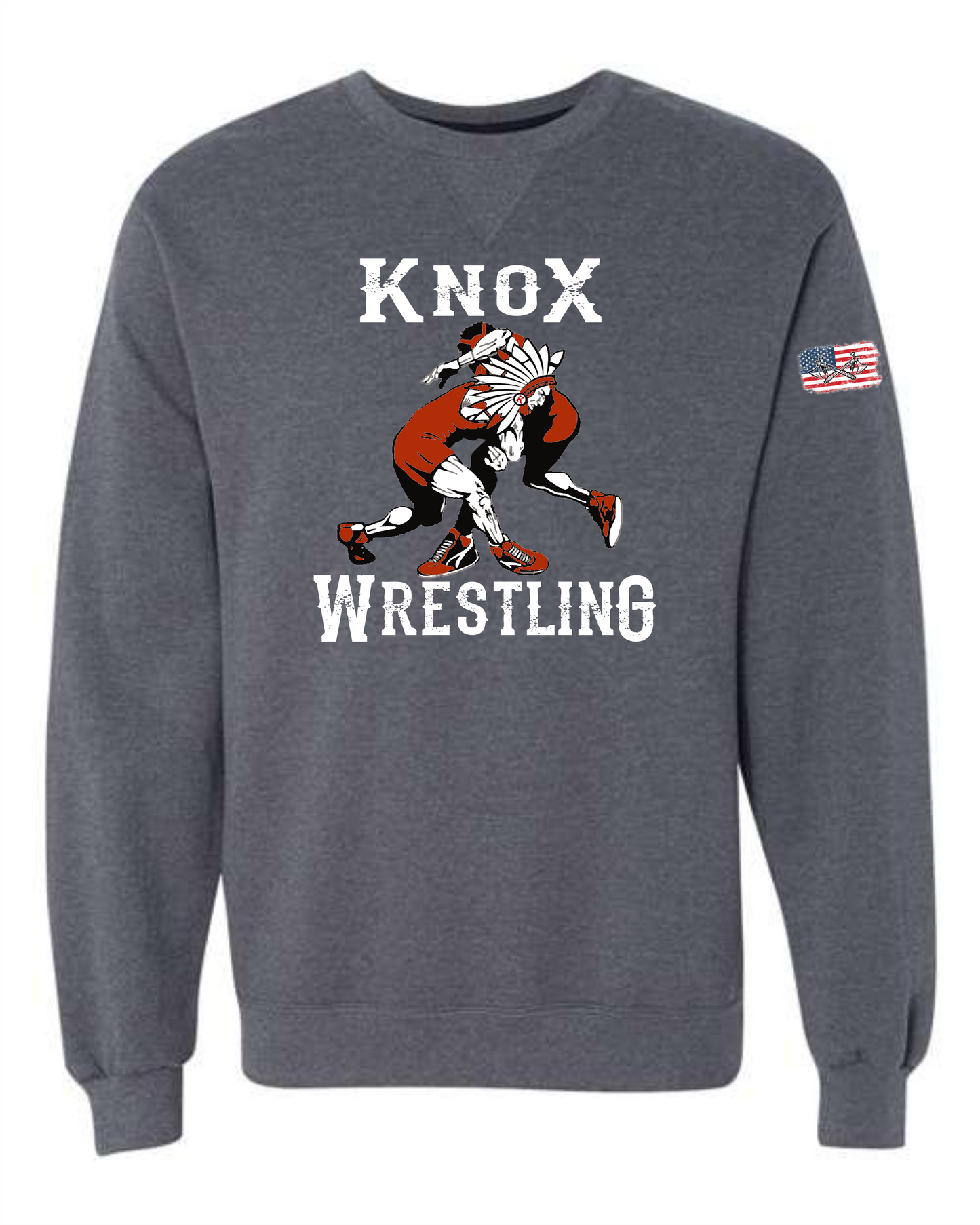 Knox Redskins Wrestling Crewneck Sweatshirt - Dk Grey - Adult and Youth Sizes