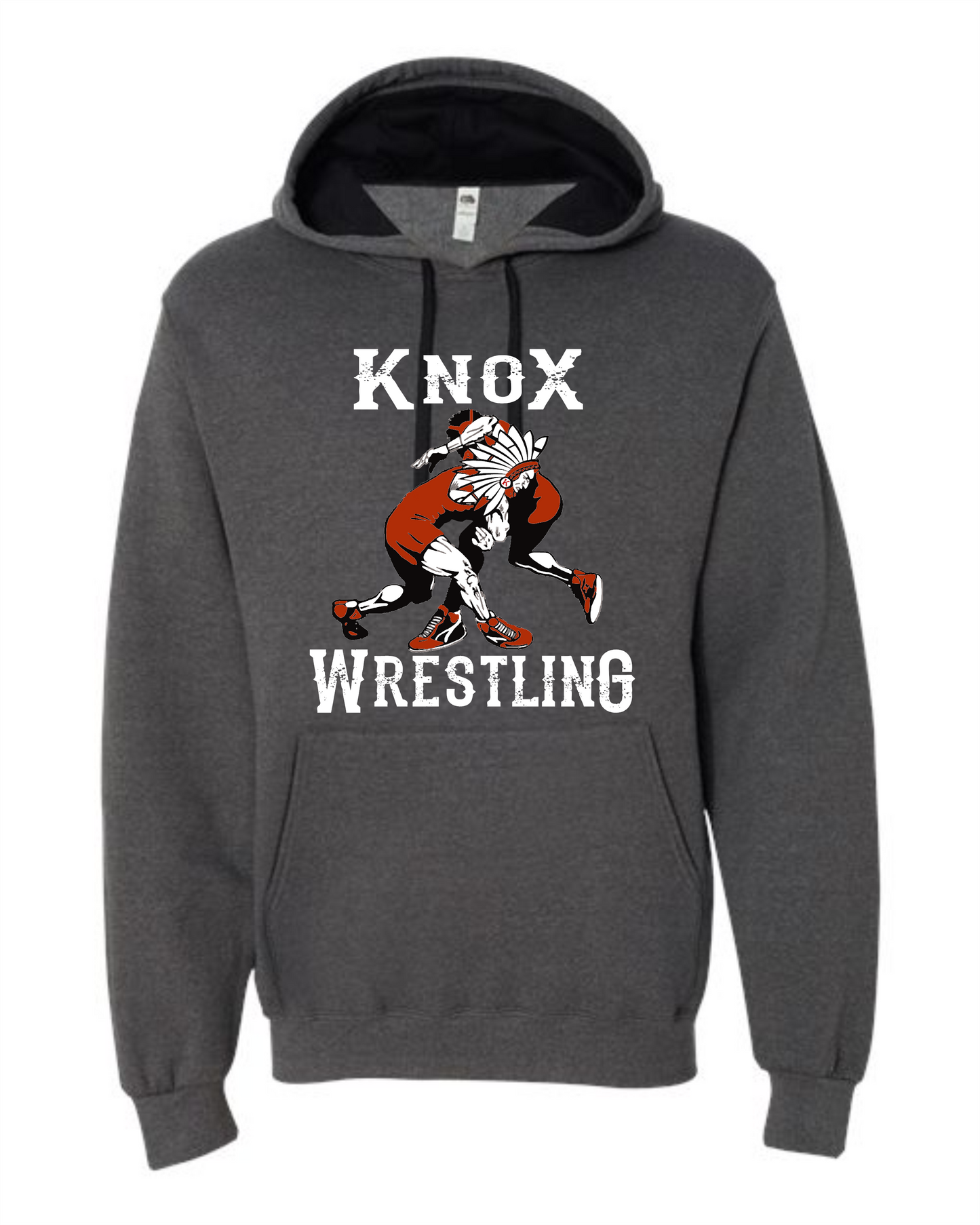 Knox Redskins Wrestling Hoodie - Dark Heather Grey - Adult and Youth Sizes