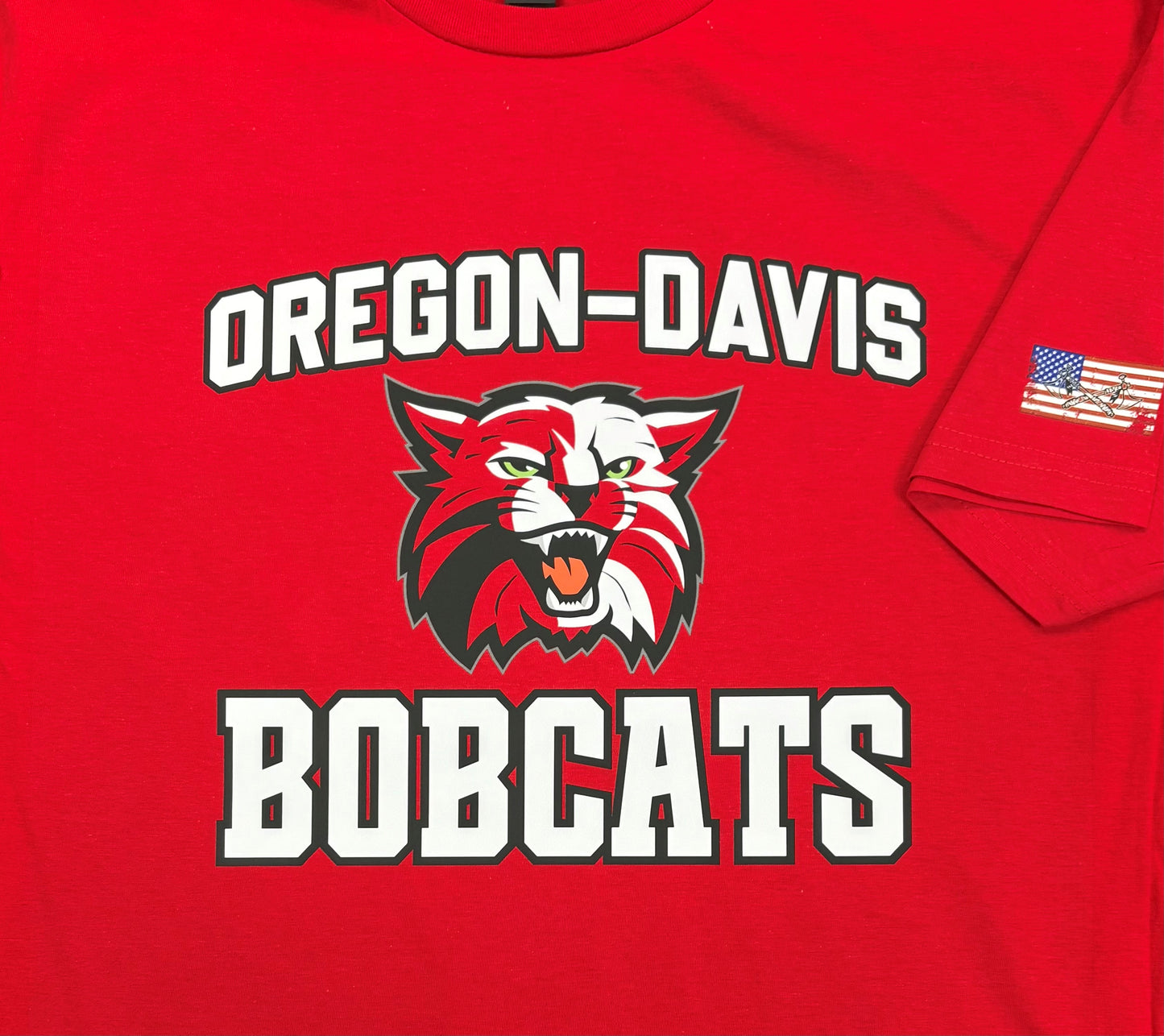 Oregon Davis Bobcats - T-shirt, Long Sleeve, or Hoodie - Red - Optional Name on Back Print
