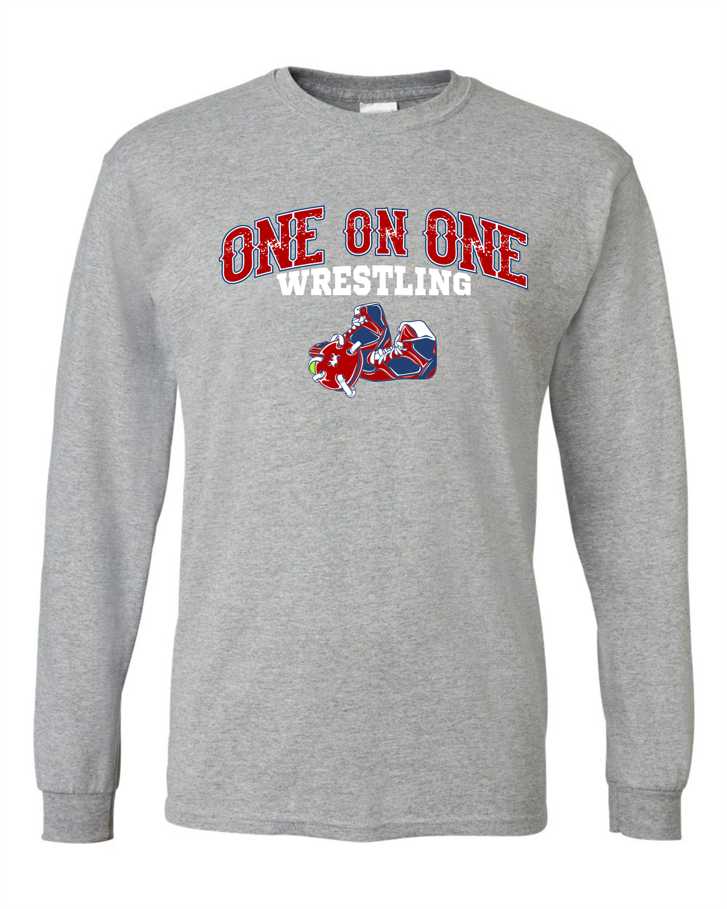 One on One Wrestling Long Sleeve Shirt - Grey - Adult and Youth Sizes